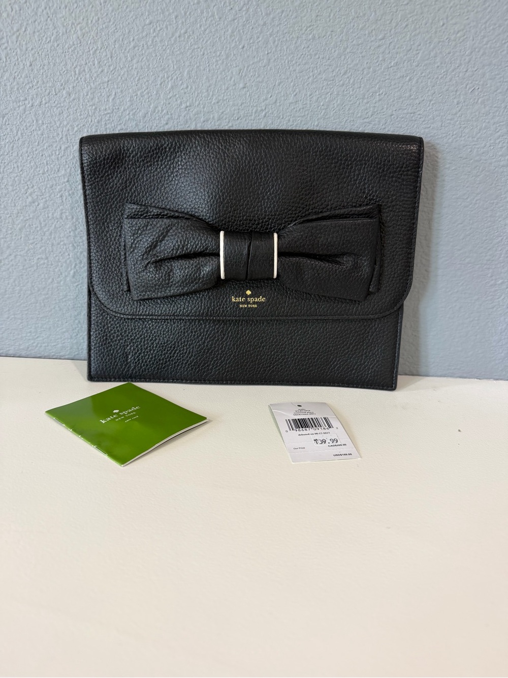 New kate spade Black Pebbled Leather Bow Clutch - Picture 3 of 10